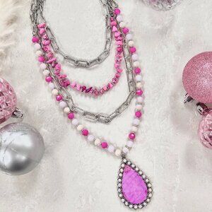 Pink Moment Four Strand Silver Necklace